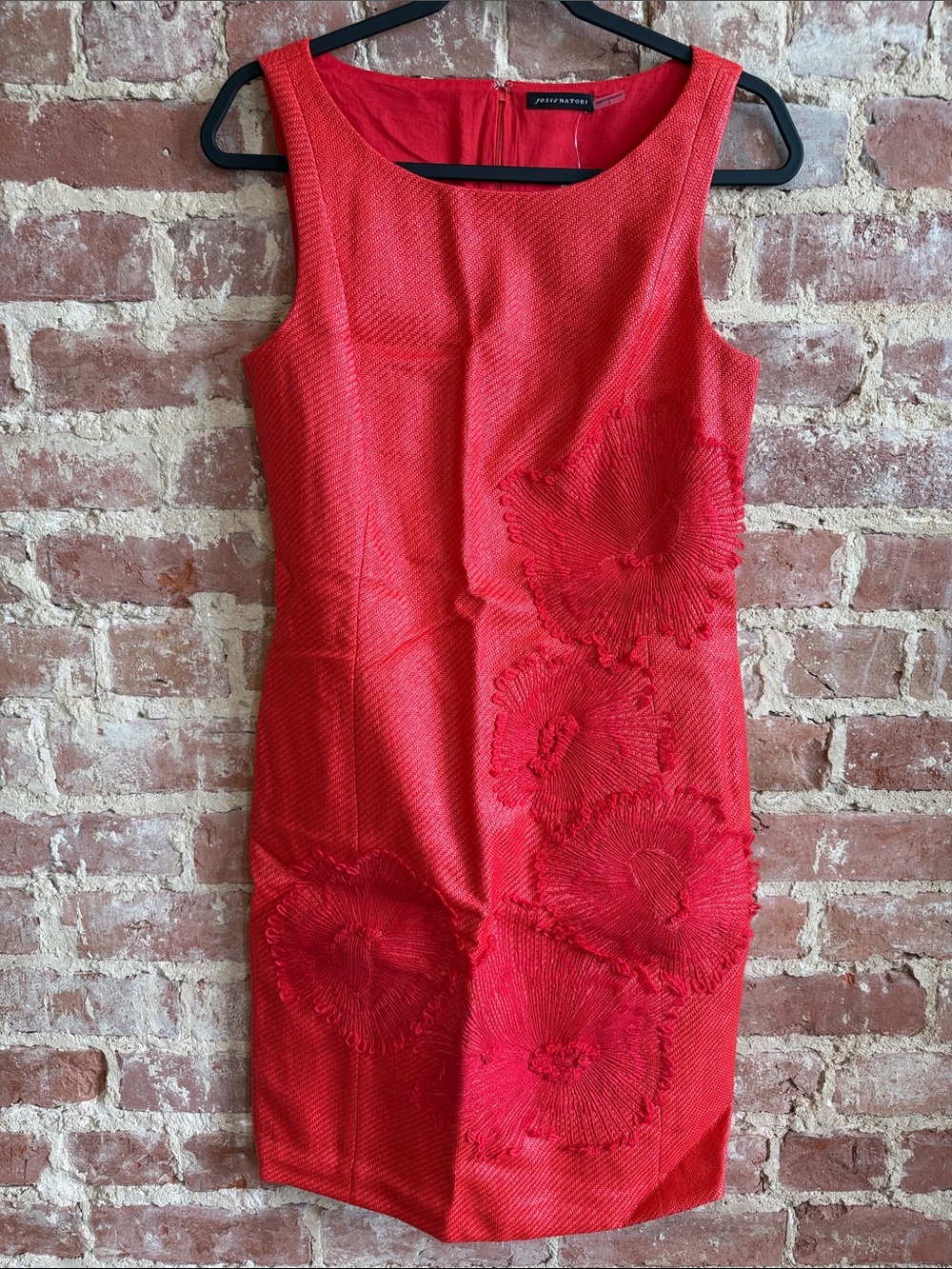 Josie Natori Couture Red Woven Sheath Dress & Cropped Jacket Set - Size 8/M